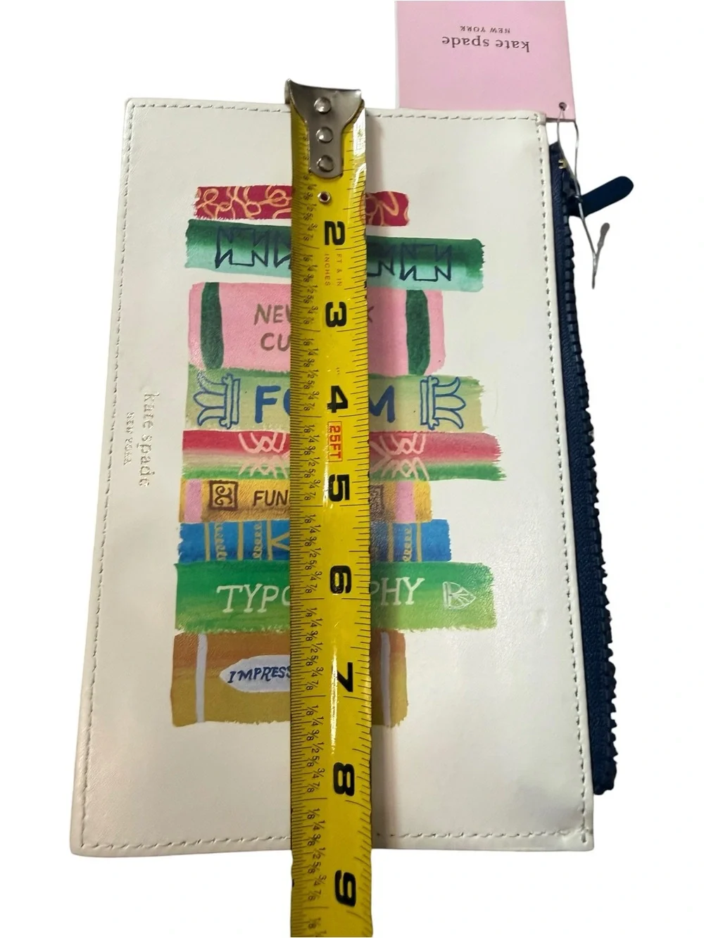 kate spade White Book-Spine Print Zip Pouch with Multicolor Accents